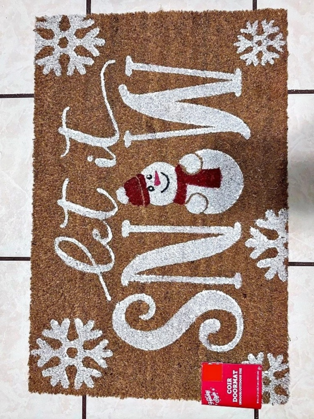 Holiday Style Let It Snow Snowman Coir Doormat Brown & White